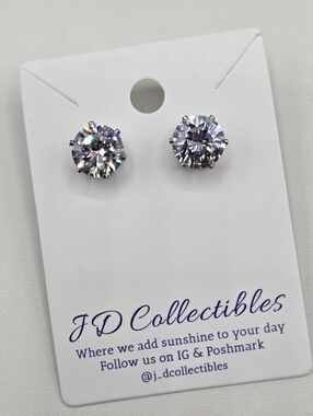 Swarovski Crystal Elements Silver Stud Earrings Round 3 Carat Clear Prom Bridal